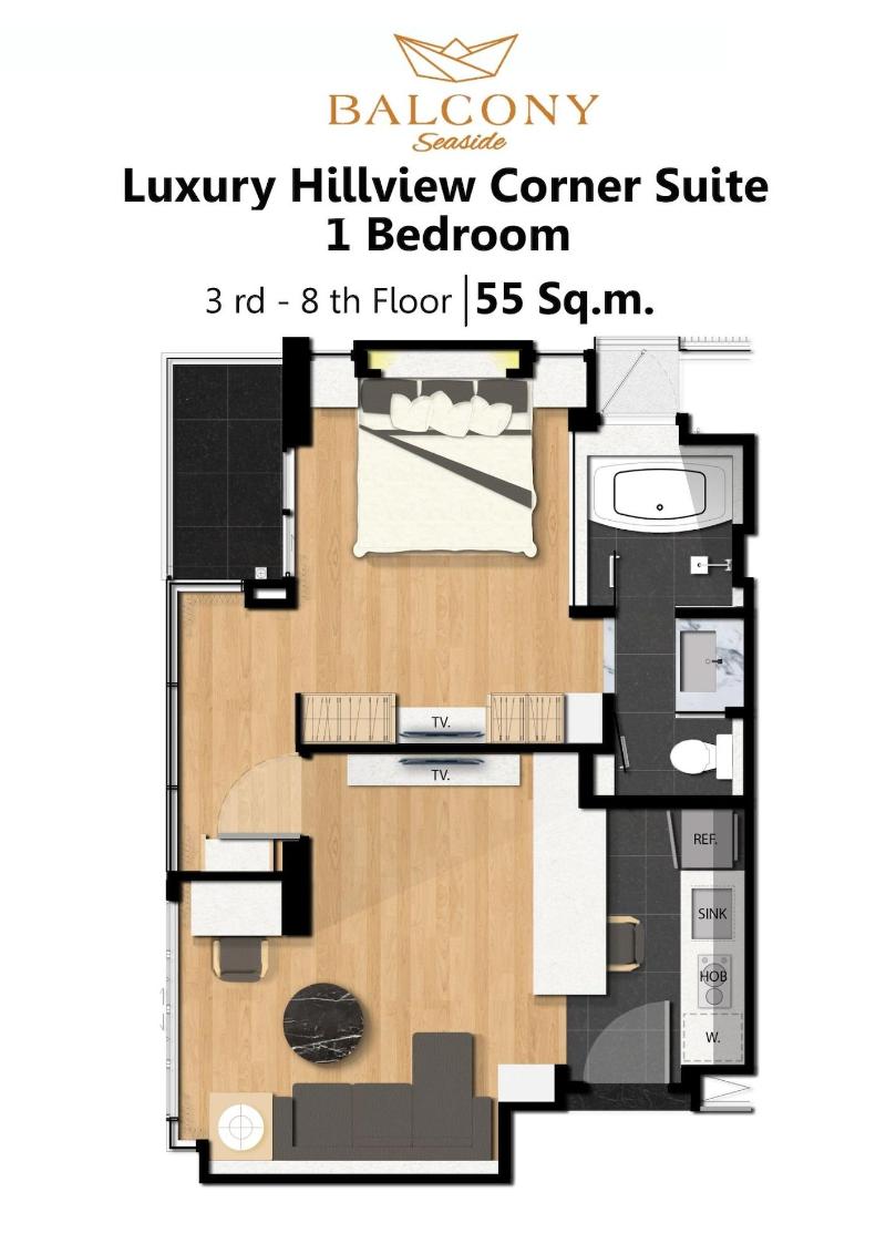 Balcony Seaside Sriracha Hotel Serviced Apartments - Oda